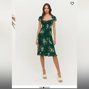 Reformation Rosi Dress in Buena, Forest Green Floral Midi Dress